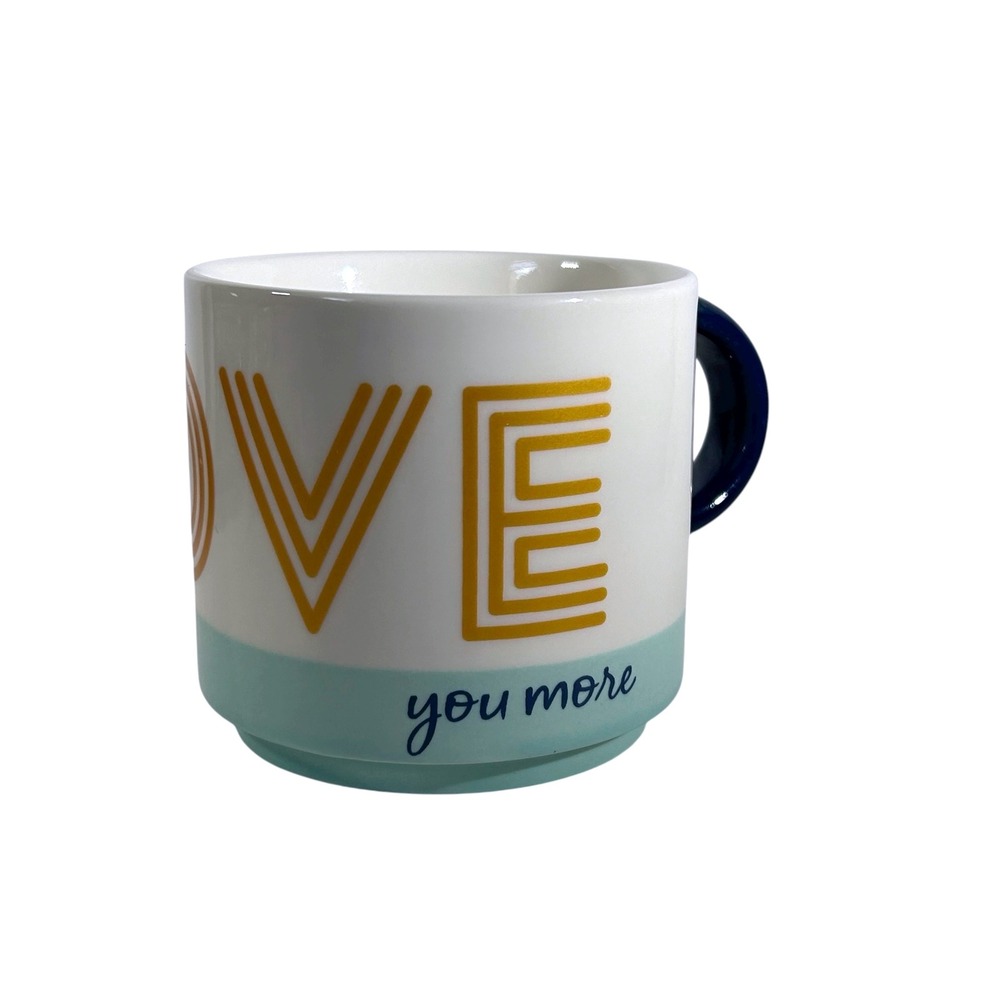 Love You More Coffee Mug Tea Cup Blue Handle White Gold Accent Ceramic Hallmark